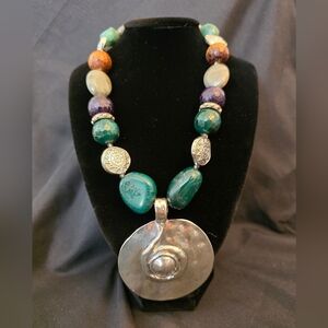 Sonoma Boho Bib Necklace with Hammered Medallion Pendant